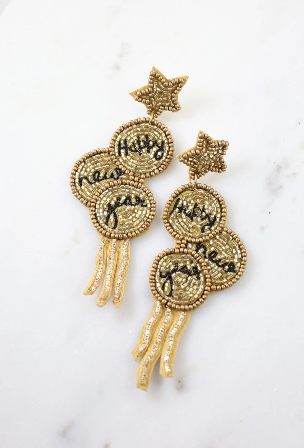 New Years Beaded Gold Earrings