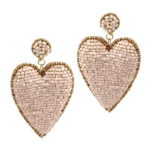Luxury Beaded Earrings -  Blush and Gold Hearts