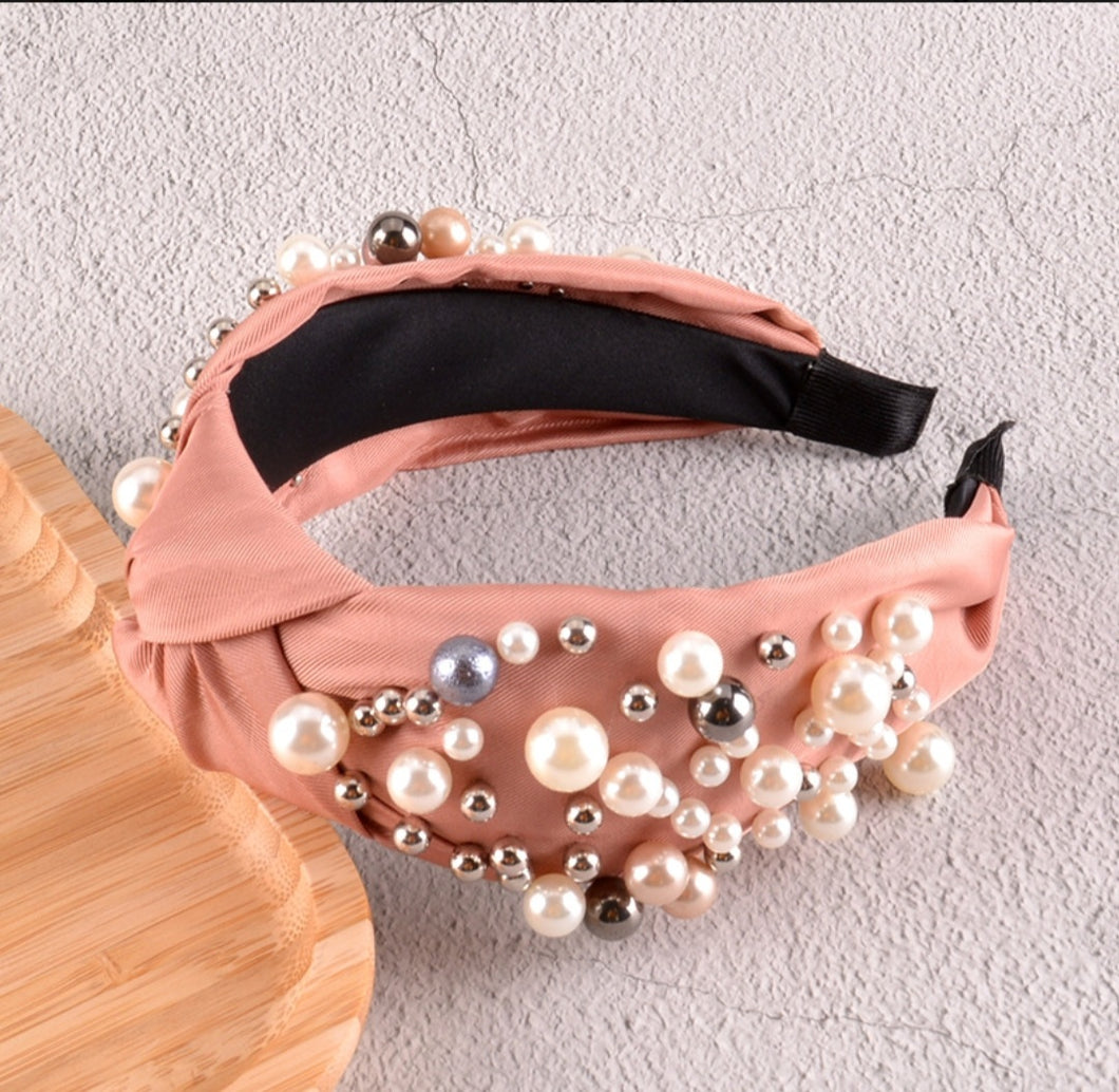 Pearl Studded Headband - Pink