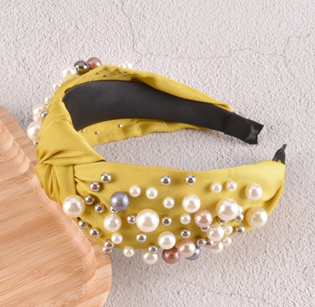 Pearl Studded Headband - Yellow