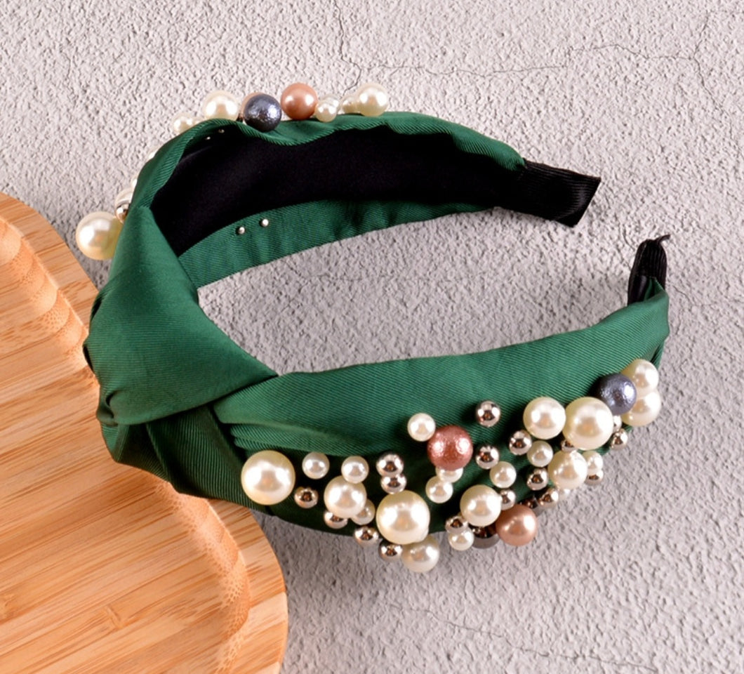 Pearl Studded Headband - Green