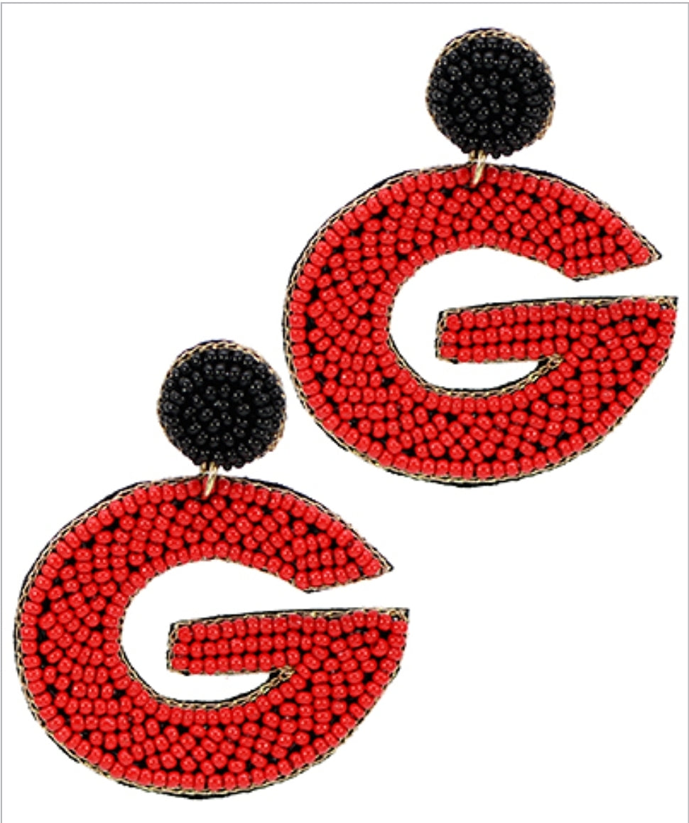 RED AND BLACK SEED BEAD GEORGIA EARRINGS - G