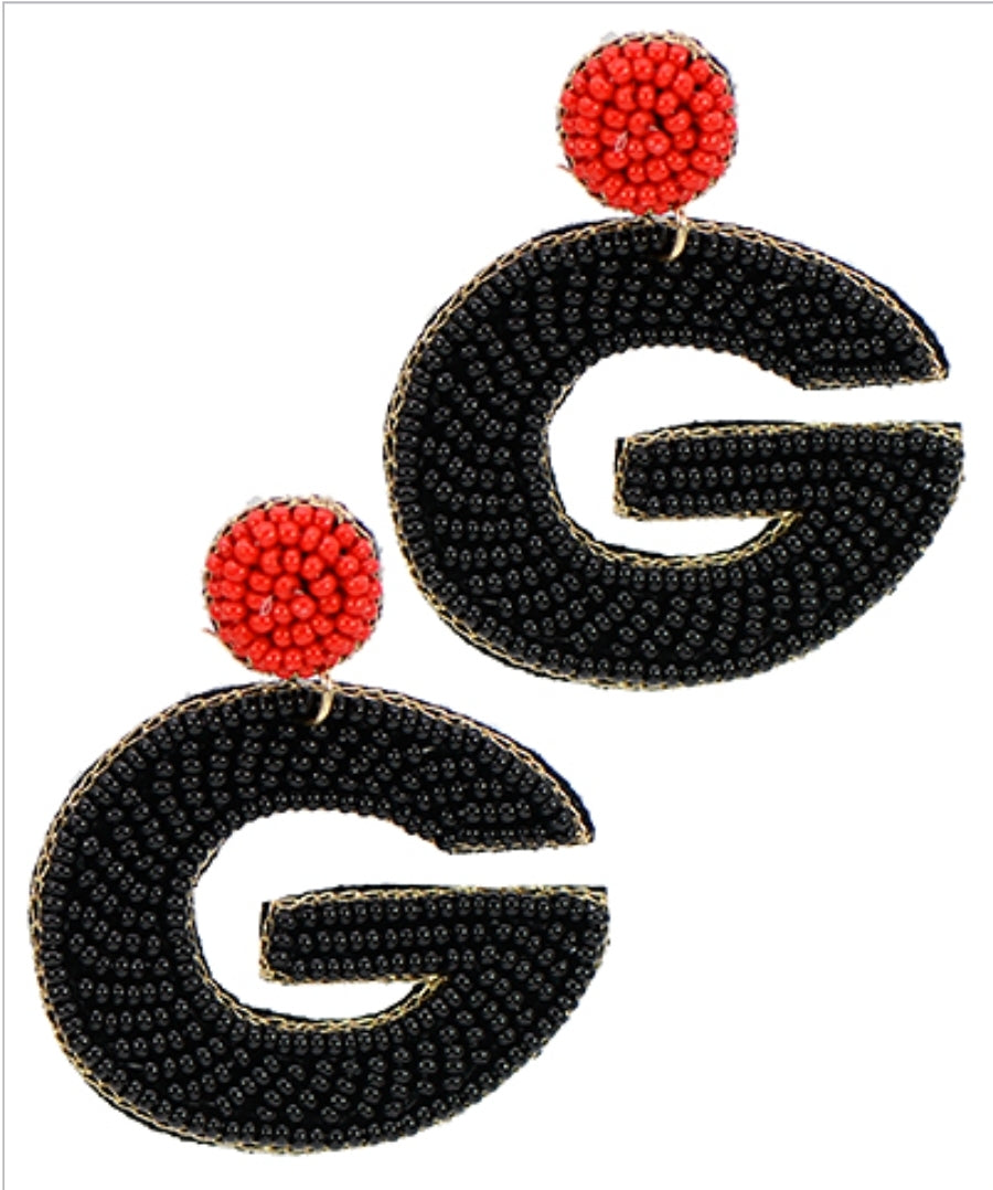 RED AND BLACK SEED BEAD GEORGIA EARRINGS - G