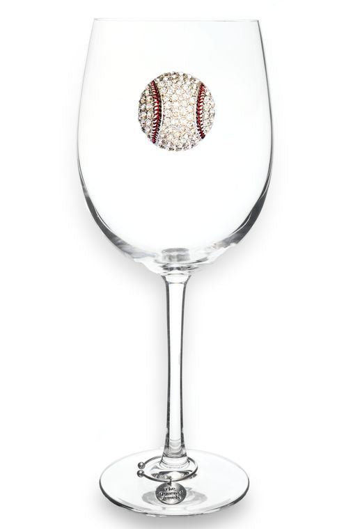Baseball Jeweled Stemmed Wine Glass
