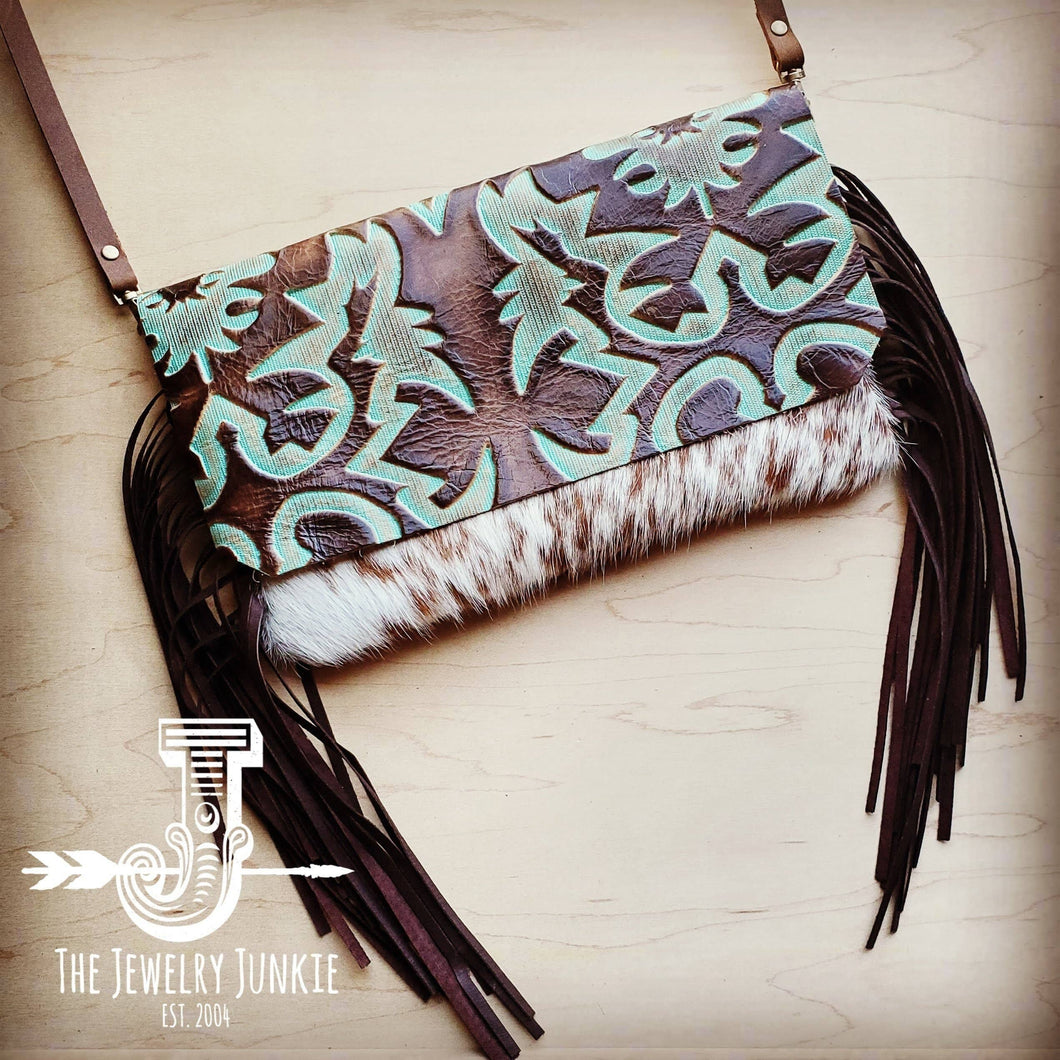 Leather Handbag with Turquoise Laredo Flap and Fringe