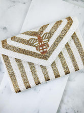 Load image into Gallery viewer, Ivory and Gold Striped Bee Beaded Crossbody
