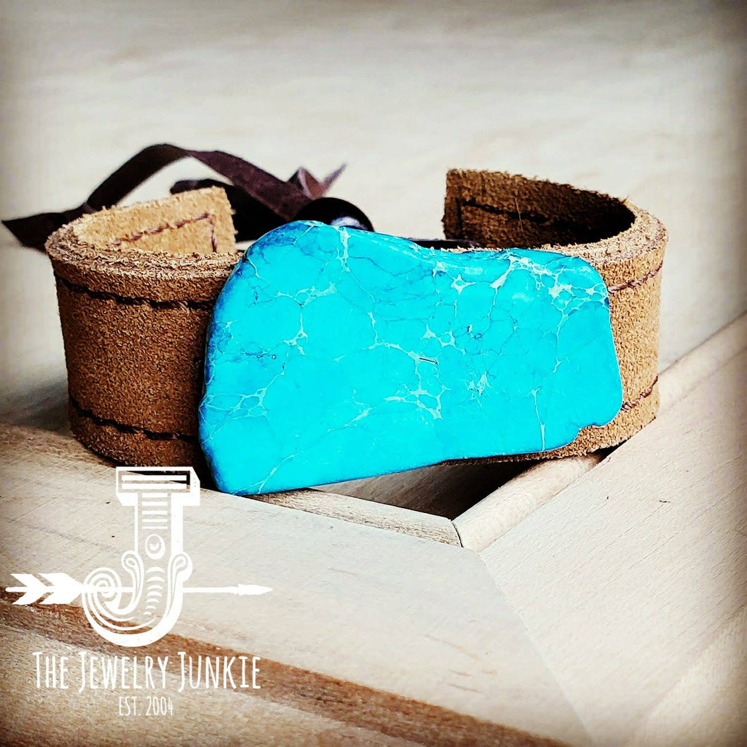 Narrow Suede Leather Cuff with Tie and Turquoise Slab