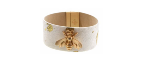 Queen Bee Hair on Hide White and Gold Bracelet