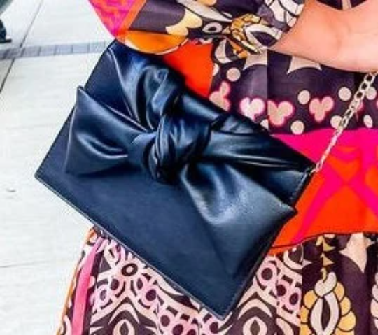 Black Leather Bow Crossbody Handbag