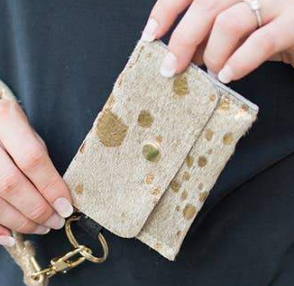 Keychain Wallet | Cowhide & Leather Card Holder - Gold