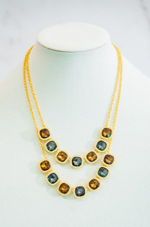 Gold Necklace with Chocolate and Charoal Crystals