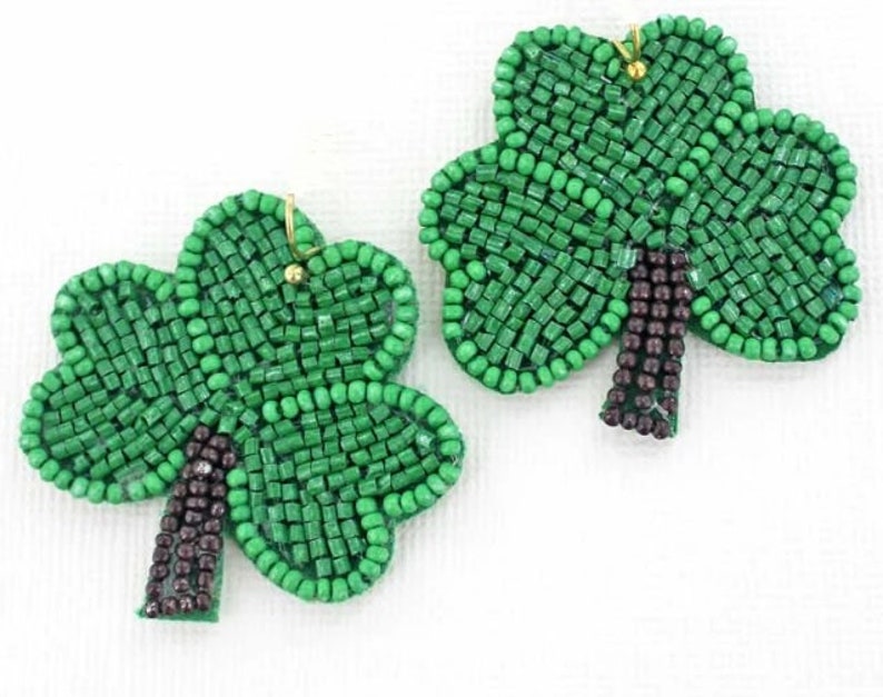 Luxury Beaded Earrings -  Green Shamrock/ St Patrick's Day