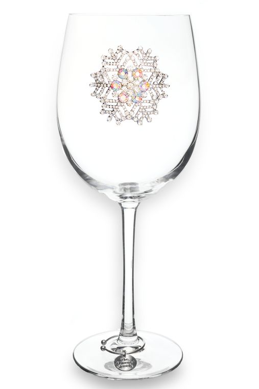 Jeweled Stemmed Wine Glass - Snow Flake  **Pre-order**