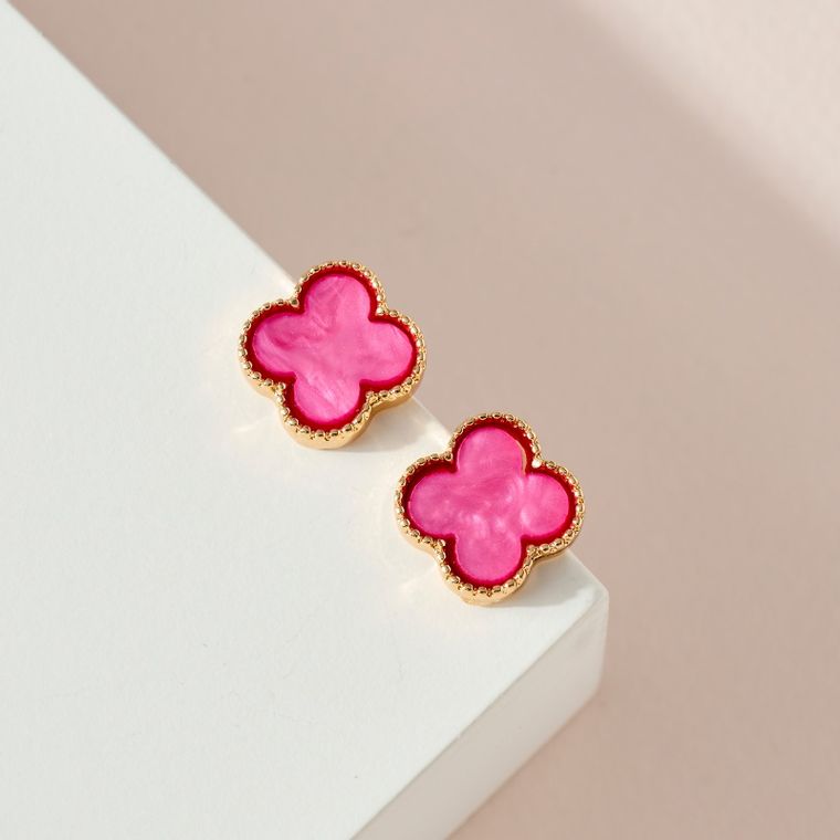 Clover Shaped Resin Post Earrings - Pink