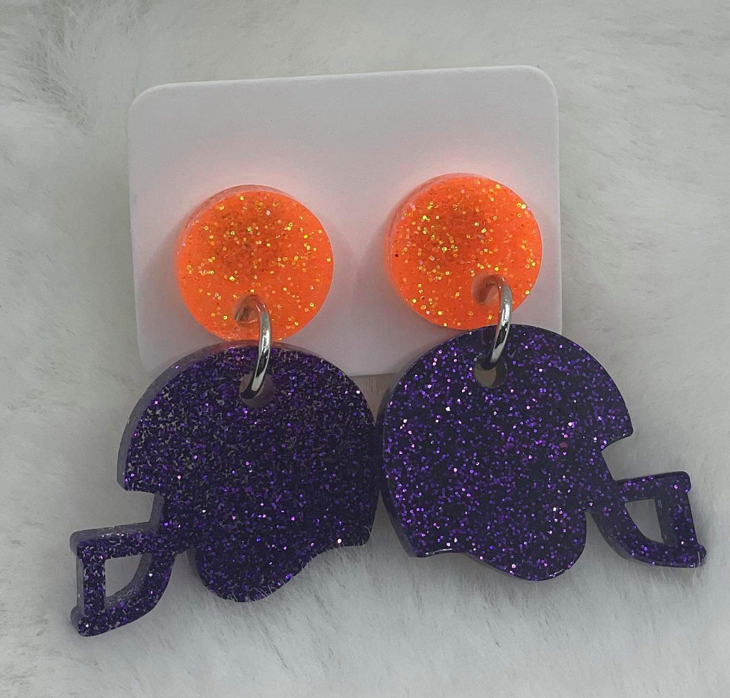 Orange and Purple Football Earrings