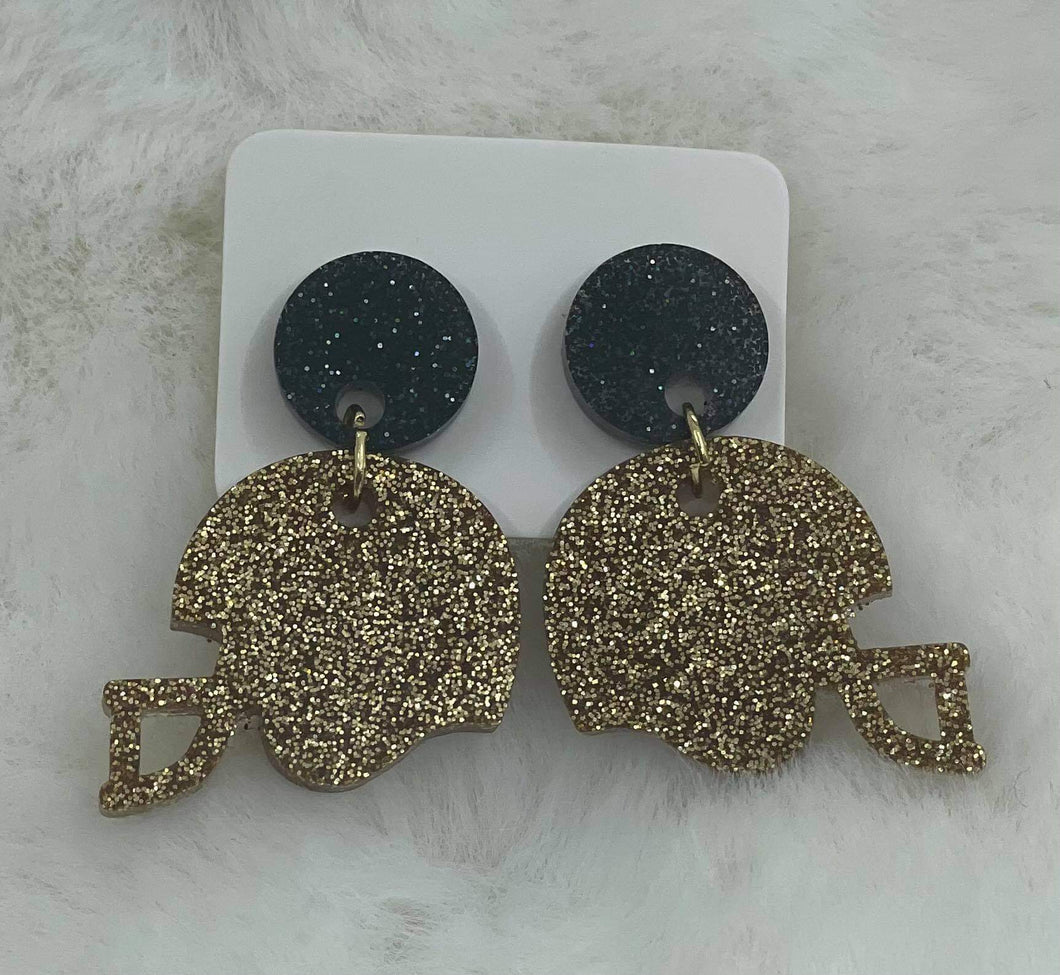Gold and Black Football Earrings
